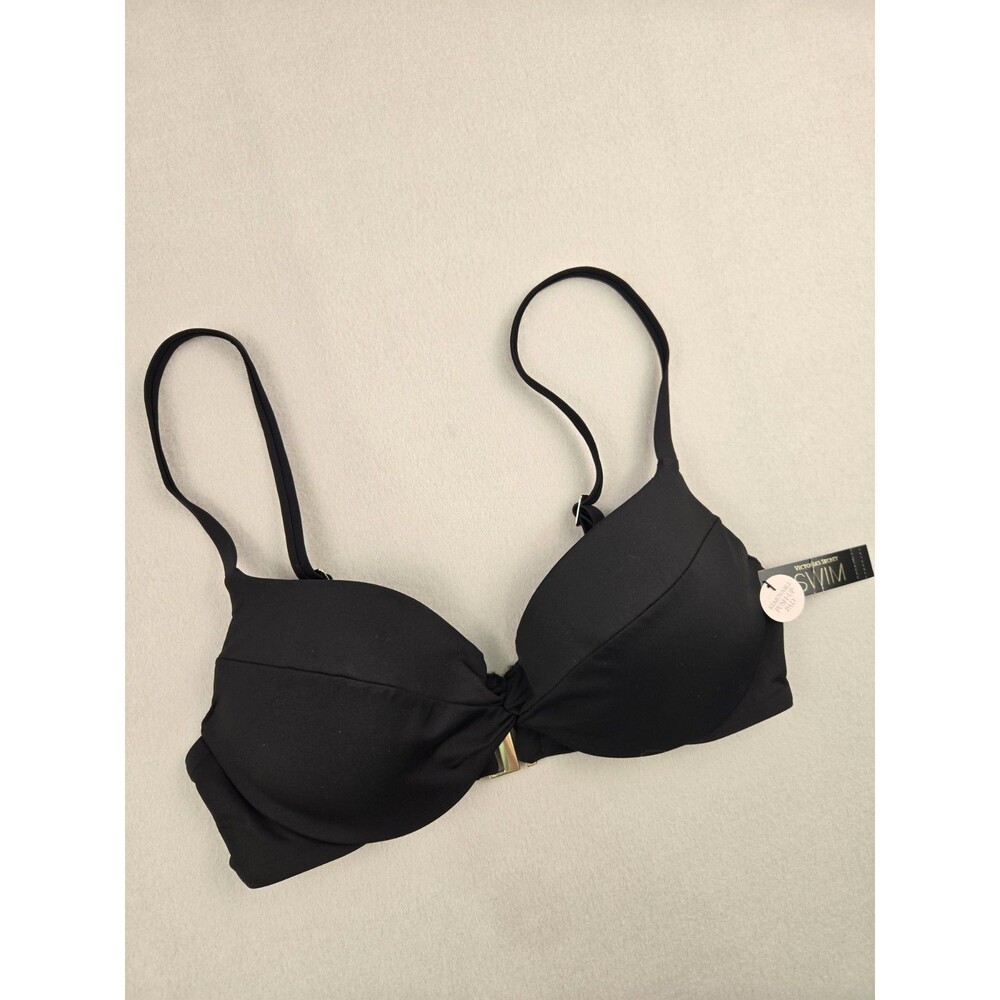 Victoria's Secret Swim Black Twist Bikini Top Push-Up Pad 32C NWT Gold Hardware